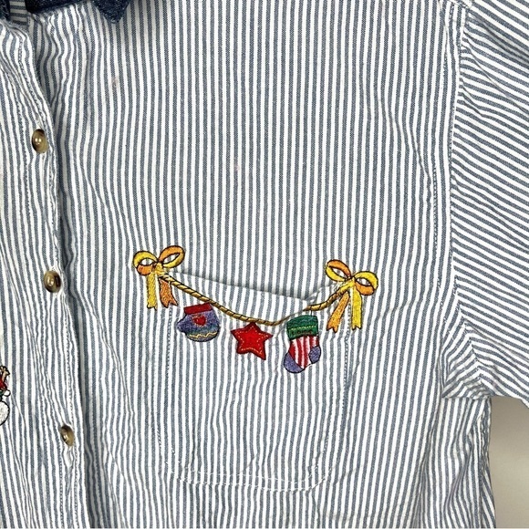Cabin Creek Seersucker Stripe Button Down Long Sleeve Christmas Shirt Medium P - Picture 4 of 10
